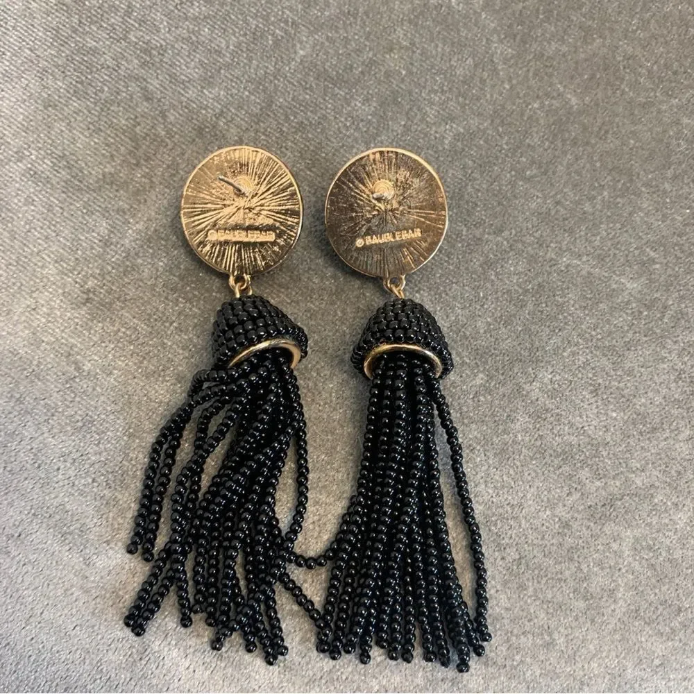 Baublebar Black Beaded Tassel dangling Statement Earrings